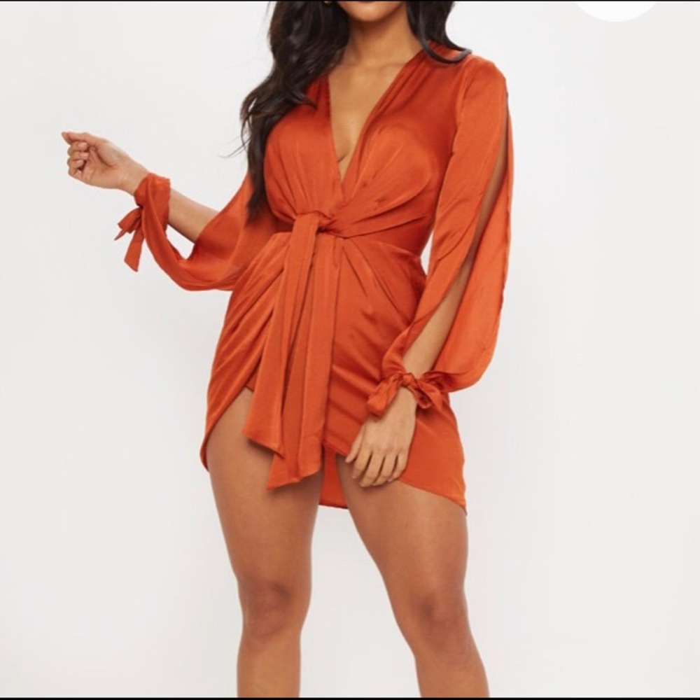 Satin Open Sleeve Wrap Dress